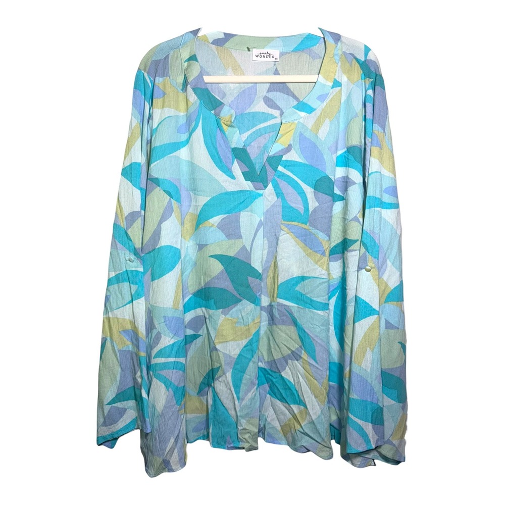 Emily Wonder NWOT 3X Plus Size Abstract Leaf Print Rayon Tunic Blouse